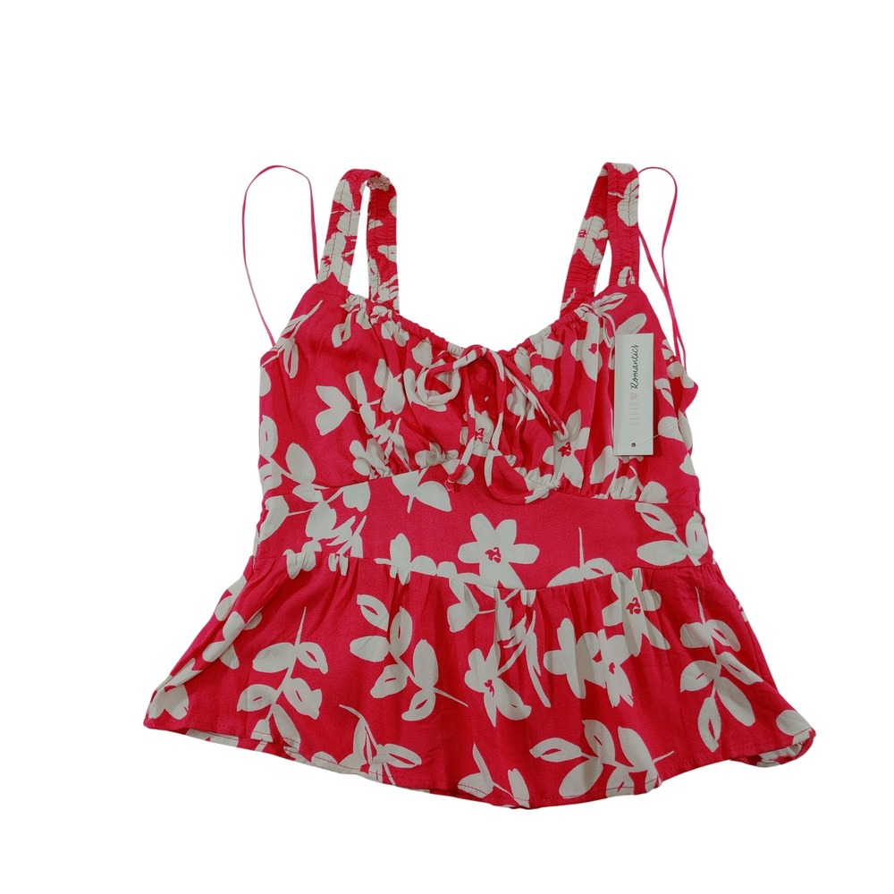 Urban Romantics Pink White Floral Peplum Cami Top Sleeveless Smocked Back Size S